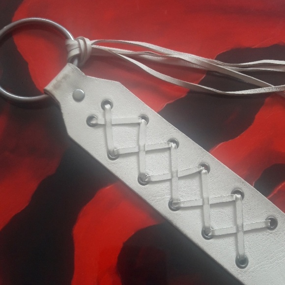 😉SOLD😉 Bohemien style  tie belt White Leather  M - Picture 6 of 8